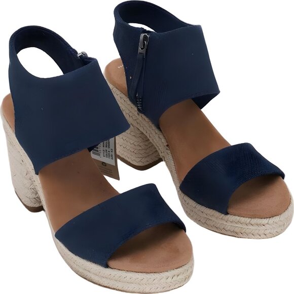 TOMS Majorca Slingback Platform Wedge Sandals Navy Basket Weave Women's US 6.5M - Picture 4 of 6